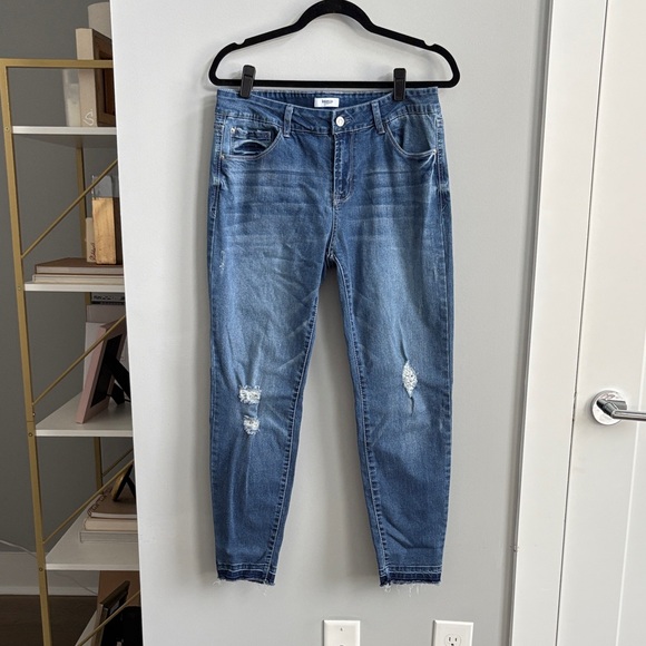 Kensie Blue Distressed Boyfriend Jeans - Picture 1 of 7